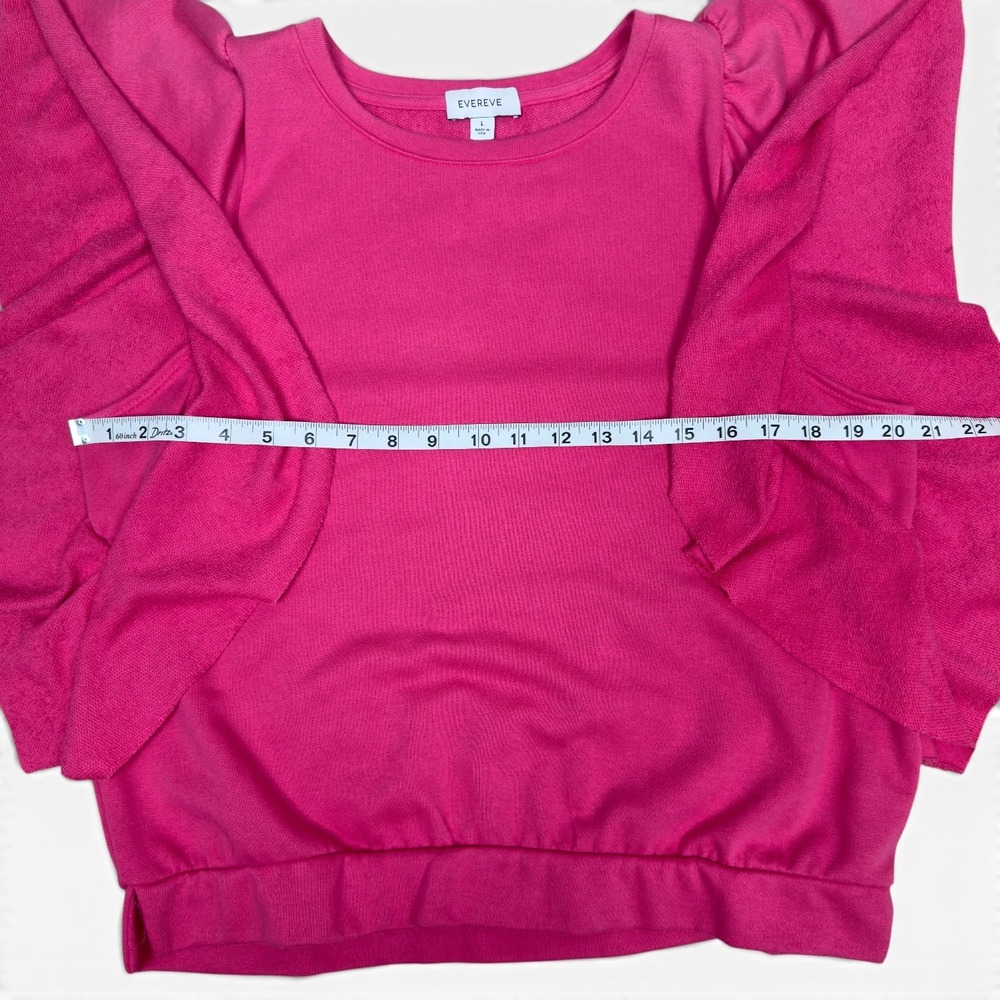 Evereve Ruffle Sleeve Sweatshirt Womens Large Pink Short Sleeve Crew Neck Top - Picture 7 of 7